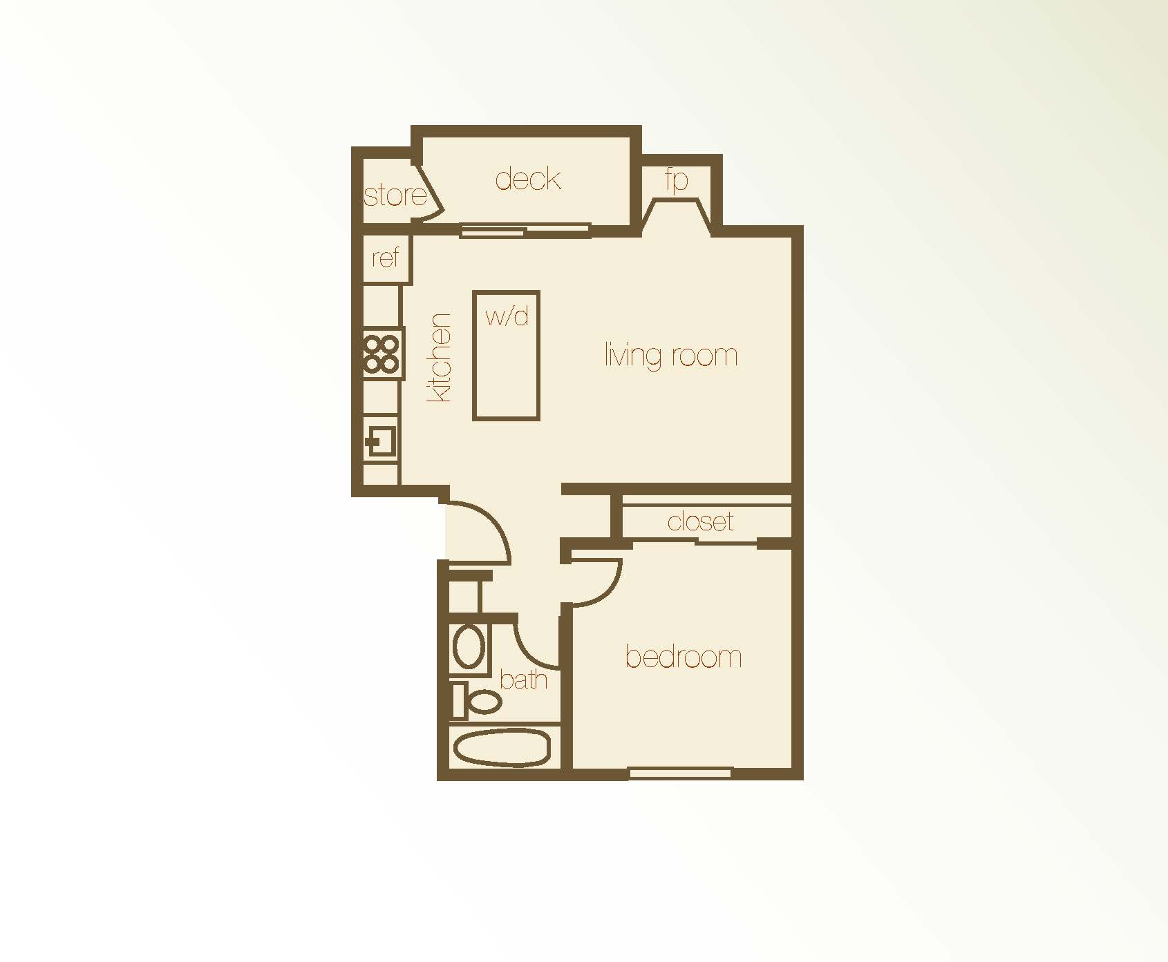 1Bed 1Bath floor plan at Whispering Brook Apartments, Washington,98198